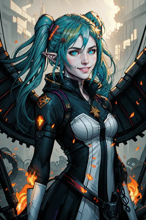 extreme light and shadow, rim lighting, side lighting, rim lighting, detailed face ,detailed eyes, detailed hair, tone mapping , specular highlights, ultra detailed, 2k cg detailed wallpaper, masterpiece, best quality, official art,cyberpunk wires, sparks, electricity, post apocalyptic, Hatsune Miku CyberElf Hell_Fae