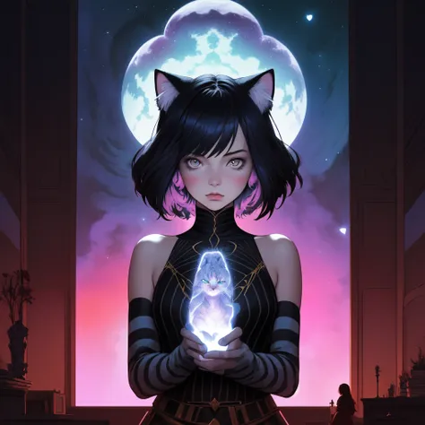 1girl, designed by Classic Disney and Conrad Roset, masterpiece, Feline Dark ages (Magellanic Clouds:1.2) , it is with vertical stripes details, indoors, Panorama, Knightcore