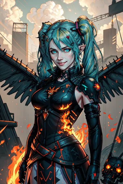 extreme light and shadow, rim lighting, side lighting, rim lighting, detailed face ,detailed eyes, detailed hair, tone mapping , specular highlights, ultra detailed, 2k cg detailed wallpaper, masterpiece, best quality, official art,cyberpunk wires, sparks, electricity, post apocalyptic, Hatsune Miku CyberElf Hell_Fae