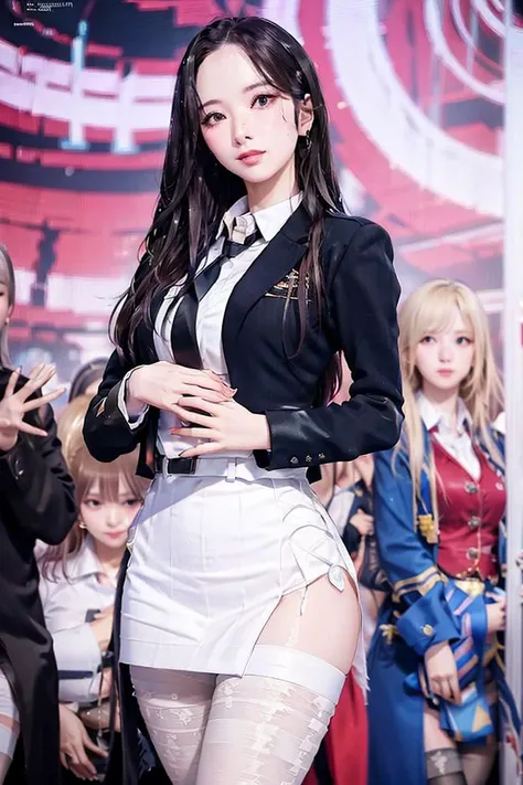 Nikon RAW photo,8 k,Fujifilm XT3,masterpiece, best quality, realistic, photorealistic,ultra detailed,1girl,solo,
(stewardess uniform), pantyhose, smile, sexy, erotic,seductive, mature female, skindentation, tall ,narrow waist, thighs, wide hips,eyeliner, eyelashes, perfect face, detailed eyes, facial lighting, indoor stadium, audience, crowd, looking at viewer(masterpiece, high quality:1.2),(stewardess uniform), pantyhose
<lora:WJSN__Bona :1>