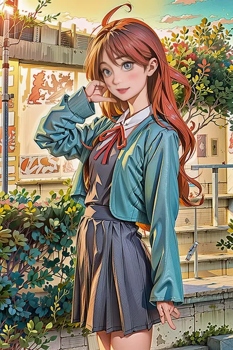 1girl, school uniform, yuigaoka school uniform,  <lora:LoveLiveSuperstarSchoolUniform:0.8>,blue jacket, jacket, long sleeves, looking at viewer, neck ribbon, red ribbon, ribbon, skirt, (smile:0.7), solo, upper body, outdoors, noon, streets, sunshine, standing, beautiful face, (cowboy shot), 8k, hdr, ultra highres, masterpiece,(realistic), highly detailed CG unified 8K wallpapers, (HQ skin:1.2),8k uhd, dslr, high quality, beautiful skin, attractive, ultra-high resolution, ultra-realistic, high-definition, close-up, dynamic pose,