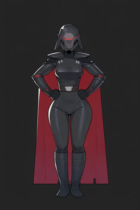 score_9, score_8_up, score_7_up,
BREAK
<lora:rabiestlagomorph-guy-PONYv1:1>, <lora:Trilla:0.65>, Trilla, helmet with red visor, star wars, cape, armor,black gloves,tight bodysuit,black footwear,black cape,black pants,
close up, 1girl, solo, standing, front view, medium breasts, wide hips, hands on hips,
black background