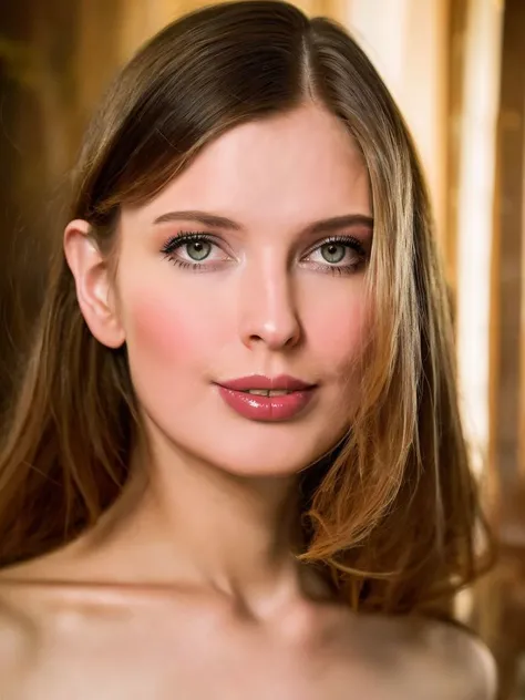 cinematic photo an exquisite portrait photograph, 85mm medium format photo of ((ohwx woman)) with a classy hairstyle <lora:AdelBye_SD15_v1.1:1> AdelBye, classy makeup, simple background, symmetrical, rule of thirds, . 85mm photograph, film, bokeh, professional, 4k, highly detailed, (in style of Miko Lagerstedt)