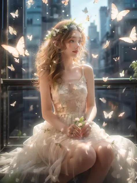 (A beautiful and sunny girl:1.2),(black hair:1.1),Wearing a white wedding dress,(wreath:1.2),Happiness,Smile,Vitality,
<lora:Butterflyè´è¶_v1.0:0.7>,white butterfly,(fresh green plants:1.1),gentle sunshine,<lora:æ³å
:0.36>,<lora:éé罩:0.3>,, (masterpiece:1,2), best quality, masterpiece, highres, original, extremely detailed wallpaper, perfect lighting,(extremely detailed CG:1.2ï¼