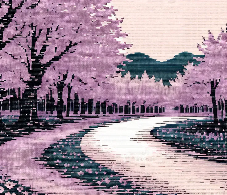 ((best quality)), ((masterpiece)), (detailed), ascii_art, outside landscape of spring season, pink theme, ultra detailed, highly detailed, 8k, hdr, <lora:ascii_art-000005:0.8>