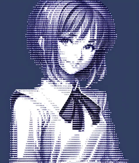 ((best quality)), ((masterpiece)), (detailed), ascii_art, anime girl with short hair wearing formal suit, ultra detailed, highly detailed, 8k, hdr, <lora:ascii_art-000005:0.8>