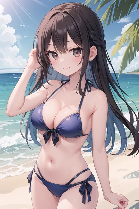 insanely detailed, absurdres, ultra-highres, ultra-detailed, best quality,
1girl, solo, nice hands, perfect hands,
BREAK
(pastel colored bikini:1.3),
happy smile, laugh, closed mouth,
swimming, cowboy shot,
BREAK
slender, kawaii, perfect symmetrical face, ultra cute girl, ultra cute face, ultra detailed eyes, ultra detailed hair, ultra cute, ultra beautiful,
at seashore, coast, beach, tropical, sky, blue ocean,
(medium large breasts, cleavage:1.3),
BREAK, (black hair),
(dark brown eyes),
(medium long hair with french braid)