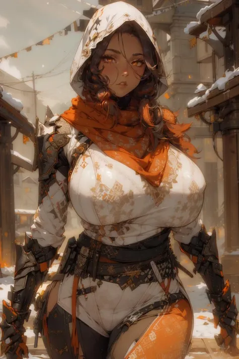 1girl, volumetric light, (bright scene:1.5), perfect lighting, village, photography, masterpiece, best quality,HDR, highres,realistic details,40K, HDR, highres,
<lora:sxz-niji-v2:0.4> , <lora:land-style-shinobi-darquelilly-v1:1>, hood, landstyleshinobi, belt, weapon, shoulder armor, scarf, torn clothes, gauntlets, orange eyes, (huge breasts:1.5), thick thighs, huge ass,