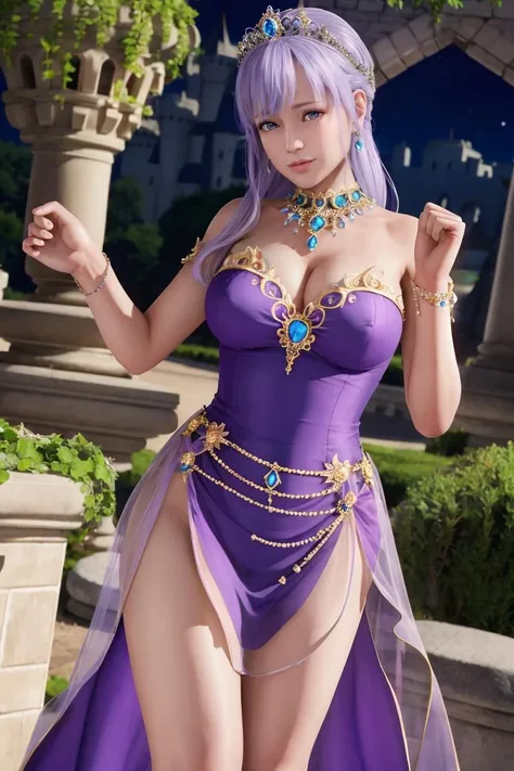 <lora:doa_fiona:0.7> fiona, princess, dress, ornate, jewelry, castle, stone brick, vines