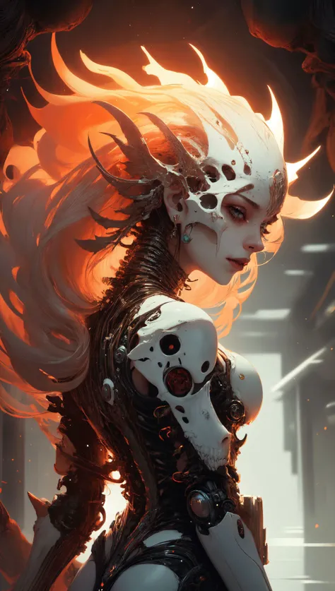 (style of frantiaek kupka).<lora:GPTS6 Hella-sthetic_424353:1>, 8K, fire ,red, flame,flame,explosion,  , highly detailed,  a beautiful   ultra detailed of a beautiful profile, biomechanical cyborg,deamon cyborg woman with all ruby red dress, fantasy,, fantasy, intricate, elegant, highly detailed,  , sharp focus, illustration,red black hole, (red theme:1), (horror:1.25),MCSkin complex 3d render ultra detailed of a beautiful profile, biomechanical cyborg, analog, 150 mm lens, beautiful natural soft rim light, big leaves and stems, roots, fine foliage lace, colorful details, samourai, Boris Bidjan Saberi outfit, pearl earring, piercing, art nouveau fashion embroidered, intricate details, mesh wire, mandelbrot fractal, anatomical, facial muscles, cable wires, microchip, badass, hyper realistic, ultra detailed, octane render, volumetric lighting, 8k post-production, red and white with a bit of black, detailled metalic bones, semi human, iridescent colors, Glenn Brown style, white room,