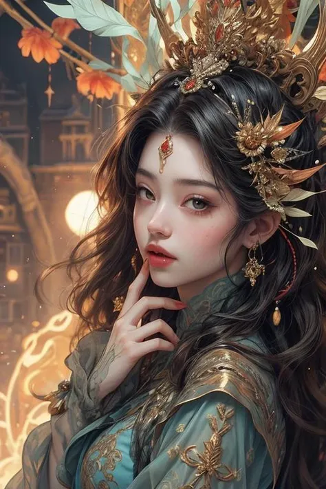 (NSFW:1.2)single girl with single face, In an enchanting setting, an oil painting (1.5) captures a dynamic scene, where a confident girl (1girl) leans against a dreamy background infused with elements of Chinese aesthetics. The backdrop, adorned with mesmerizing Ambilight colors, exudes a touch of China's charm. The dynamic brushwork (1.5) brings her form to life, while the double-exposure background weaves an ethereal atmosphere. Vivid splashes and lively brushstrokes add an artistic flair.
Limited colors burst forth on an ultra-detailed 8k unity wallpaper, seamlessly incorporating elements of Chinese culture, complemented by zentangle and mandala motifs that blend harmoniously with fractal art (1.3). The dynamic angle presents an elegant dance of chaos against a dreamlike atmospheric brutalist design background.
A symphony of renowned artists like James Jean, Roby Dwi Antono, and Ross Tran contributes to an ecstatic musical notes ambiance. Floating colorful sparkles (1) illuminate her glowing skin against the cosmic backdrop, creating a tranquil mosaic reminiscent of blue and green jellyfish (1.4) amidst the photorealistic (1.4) depths.
<lora:anxiang:0.31><lora:GPTS6:0.5>  <lora:add_detail:1>