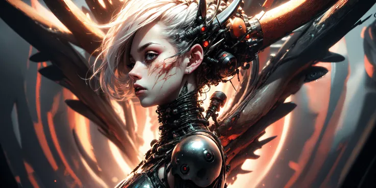 masterpiece, best quality,(fractale_art:1.4),<lora:GPTS6 Hella-sthetic_424353:1>,(1girl:1.2),(Kerberos:1.3) ,fang,(black long hair:1.2),8K, fire ,red, flame,flame,explosion, , highly detailed, a beautiful ultra detailed of a beautiful profile, biomechanical cyborg,deamon cyborg woman with all ruby red dress, fantasy,, fantasy, intricate, elegant, highly detailed, , sharp focus, red black hole, (red theme:1), MCSkin complex 3d render ultra detailed of a beautiful profile, biomechanical cyborg, beautiful natural soft rim light, , colorful details, , pearl earring, piercing, art nouveau fashion embroidered, intricate details, mesh wire, mandelbrot fractal, anatomical, facial muscles, cable wires, microchip, badass, hyper realistic, ultra detailed, octane render, volumetric lighting, 8k post-production, red and white with a bit of black, detailled metalic bones, semi human, iridescent colors, Glenn Brown style, black room,<lora:add_detail:.6> ,backlighting