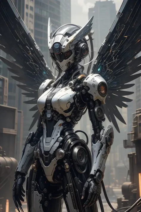 masterpiece,best quality,absurdres,high details,8K,photorealistic,at distance,cowboy shot,1girl,<lora:wrenchsmechs:0.7>,wrenchsmechs,glowing,mecha,halo,mechanical wings,<lora:Concept_-_Hella-sthetic_v2:0.7>,
