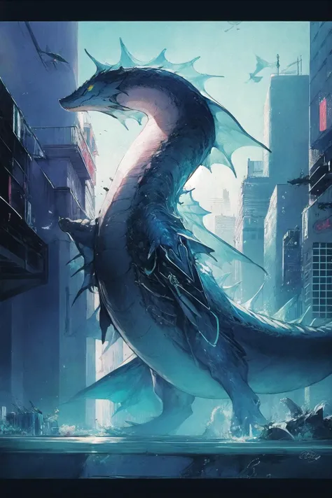 seadragon,cityscape,neon trim,evening, no humans, <lora:Seadragon-noise-000006:1>