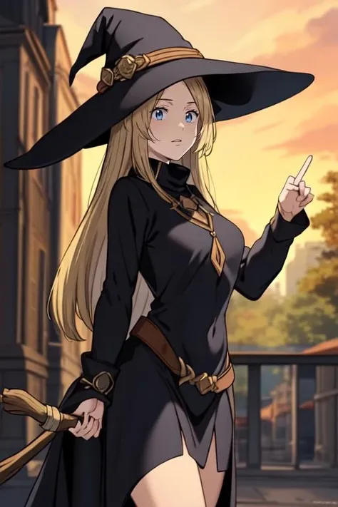 highres, masterpiece, best quality, 1girl, blonde hair, blue eyes,  <lora:AnnaLiebertR4:0.7>,AnnaLiebertR4,witch dress, witch hat
