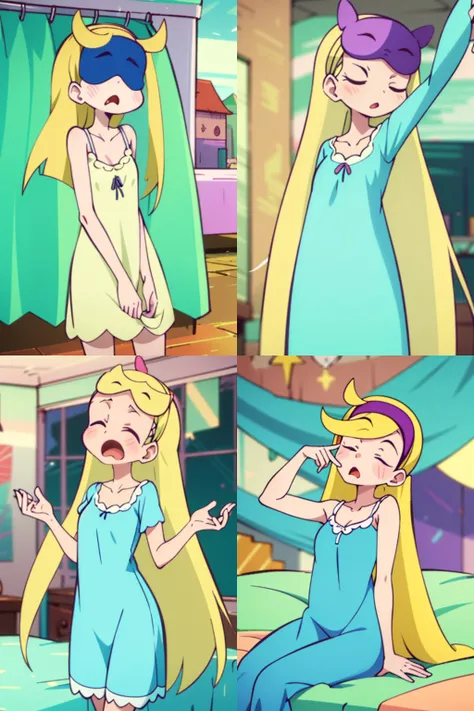 <lora:idatenstyle-any3-2-000016:1>(masterpiece, best quality, high resolution:1.4), 1girl, woman, star butterfly, sleepy, yawn, nightgown, sleep mask, looking at viewer, crescent moon, <lora:starButterflyWith_v11:0.7>