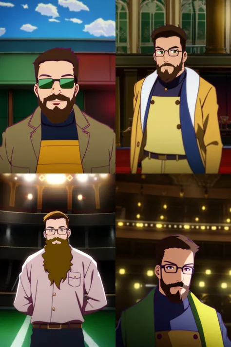 RAW photo, a man,a photo of gordon_freeman, beard, count three, stage background, best quality, high quality, masterpiece, warm light, <lora:GordonFreeman:0.7><lora:idatenstyle-any3-2-000016:1>