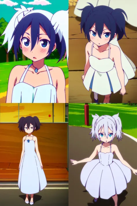 1girl, shio, outdoor, short twintails, wedding dress, white dress, solo, looking at viewer, detailed face, full body,hair between eyes, <lora:shioKoubeHappySugar_v10:0.7><lora:idatenstyle-any3-2-000016:1>