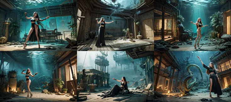 (otherworldly, otherworldly atmosphere, otherworldly appearance), highly insanely detailed, masterpiece, top quality, best quality, highres, 4k, 8k, RAW photo, ((ancient egyptian theme:1.2)), 
(mystical theme), mystical gatmosphere, arcane sanctuaries, otherwordly aura, 
(long_hair, long hair, random colors hair, glowing hair, hair over one eye, long messy hair), 
(eyelashes, eyeliner, eyeshadow, eyelashes, long eyelashes), 
collar, earrings, jewelry, necklace, armlet, 
tentacle, (underwater), nsfw, 
Homestay, Resort, Guest House, 
building, structure, still life, swirling energy, 
action pose, 
drunk, closed eyes, 
abandoned building, shopping mall, overgrown with vegetation, [volumetric fog], cinematic lighting, colorful, 
1girl, kyudo, bow \(weapon\), arrow \(projectile\), drawing bow, outstretched arm, beach, high heels, 
<lora:kyudo-000012:0.7>, (fantasy world)