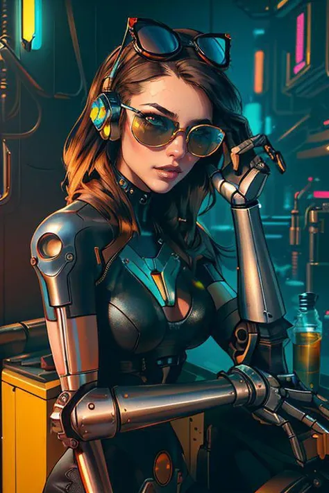 DEN_anette_steamgirl,
(woman with a (robot arm:1.2) and (mechanical limbs:1.2) wearing sunglasses, human body, (android:1.2), (robot arm:1.2), machinery, (cyberpunk:1.2), punk:1.2),
bokeh, f1.4, 40mm, photorealistic, raw, 8k, textured skin, skin pores, intricate details <lora:epi_noiseoffset2:1>, epiCRealism