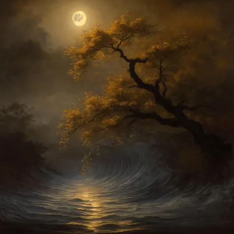 masterpiece,best quality, (in Rembrandt style:1.3), award winning oil painting, The moonlight shines down upon it, bringing with it swirling magical lights, the forbidden tree, trending on art station, stunning visuals, creative, ultra detailed, style-swirlmagic, <lora:add_detail:0.4>, <lora:epiNoiseoffset_v2-pynoise:1.4>, 