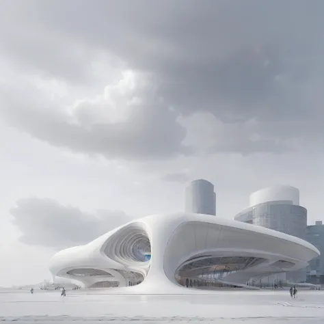 MC, curve building, <lora: MC_20230626203721:1>, (art illustration), bionic, <lora:zahahadid:0.5>, <lora:zaha:0.5>, <lora:CrvPavilion:0.3>, <lora:public build-V5.0:0.2>, cloudy sky,