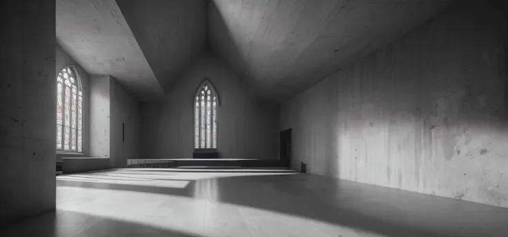 An award winning photograph of a brutalist church, b&w, dramatic angle, finely detailed,ue 5, a computer rendering, octane render, (8k, RAW photo, best quality, masterpiece),(realistic, photo-realistic:1.37), ultra high res, ultra-detailed, (RAW photo, best quality), (realistic, photo fidelity: 1)