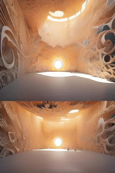 <lora:Mr_MC_S-ART_V1:1>,Mr_MC_S-ART_V1,Flowing curve,Flowing Space,insert,Three-dimensional sculpture,The ever-changing space,The light of God,(A circular space,The undulating ground),artist ,<lora:Mr_MC_indoorV1:0.35>,zaha,comic,color