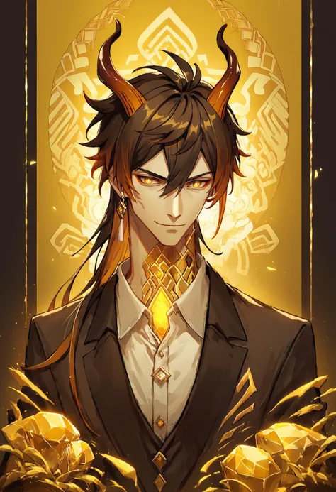 score_9,score_8_up,score_7_up,source_furry,
gold theme,gems background,portrait,zhongli_\(archon\)_\(genshin_impact\),yellow eyes,big 4 gold dragon horns,light smile,
dress_shirt,