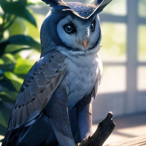 depth of field, bokeh, detailed realistic background, diffused natural light, diffused natural skin glow, fantasy, water, shore, best quality, hires, (blue black:1.4) barn owl, (no humans:1.6), cute, fluffy,( grey eyes:1.2)