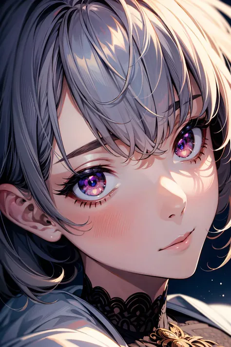 Masterpiece, anime still, intricate details, uhd, 4k, hdr, EyeDetail, (1girl, 1boy,) split image, duality, ((face close up))