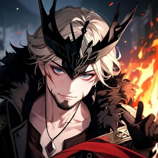 NSFW, masterpiece, best quality, man, visible fangs, 1guy brown gloves, black eyes, red pupil, crossed bangs, delusion (genshin impact), earrings, framed, gloves, grey jacket, jewelry, light smile, looking at viewer, male focus, portrait, short hair, solo,, vampiric, crazy eyes, ear ribbons, full body, black gloves, blue eyes, upper body, collarbone, elbow gloves, necklace with blue gem vision (genshin_impact)//, very long head ribbons, strong physicue, mustache, scar on the nose
focused expression, high quality, boy, confident, high detail, red X pupil, red cape heart belt, solo, looking at viewer, upper body,realistic,(shiny skin),fur trim, gloves, fur-trimmed coat, coat, holding a blue bow, visible delusion, mask, mask on head, facial hair
water, blood, fire, grass, wind and earth particles in the background, Electro particles in the background
fire particles in the background, yelan pose, hands up, stretching
<lora:arlecchino-v2:0.3> <lora:YaeMiko_Test:0.1> <lora:signora-v3-lora-any-6ep-resize:0.5>