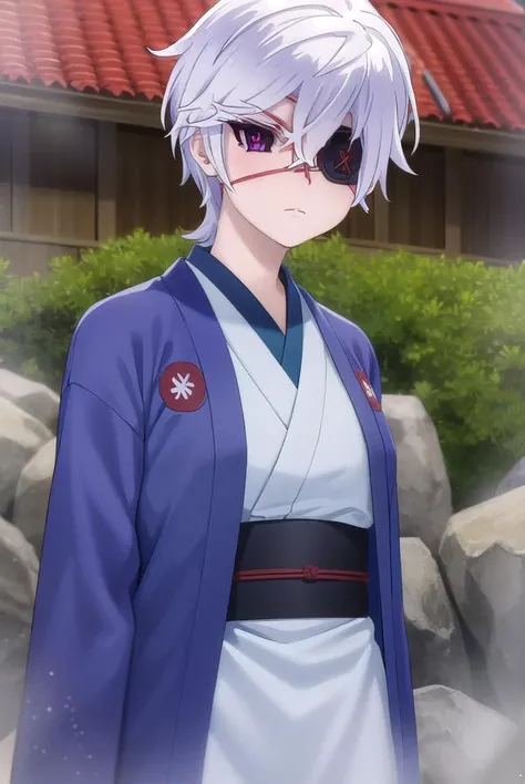 oboroshintou, <lora:oboro shintou s1-lora-nochekaiser:1>,
oboro shintou, (purple eyes:1.1), white hair, (eyepatch:1.5),
BREAK japanese clothes, kimono, blue kimono, haori,
BREAK outdoors, hot spring, onsen,
BREAK looking at viewer, (cowboy shot:1.5),
BREAK <lyco:GoodHands-beta2:1>, (masterpiece:1.2), best quality, high resolution, unity 8k wallpaper, (illustration:0.8), (beautiful detailed eyes:1.6), extremely detailed face, perfect lighting, extremely detailed CG, (perfect hands, perfect anatomy),