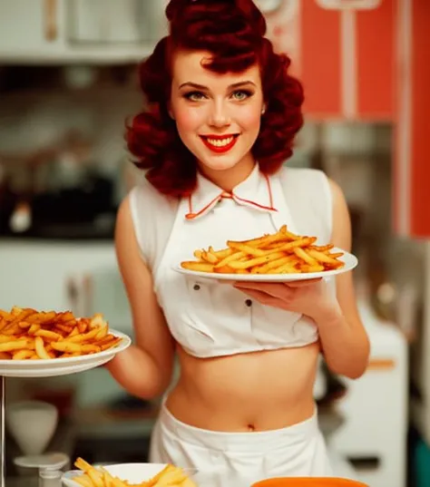 (masterpiece) high detailed RAW, a waitress in an 80s kitchen cooking a fry, pinup, art style, kodak portra 400, cinematic, (smiling:0.6), (closeup:0.8), perfect fingers
 hassanfantasy style <lora:epiNoiseoffset_v2:1.2>