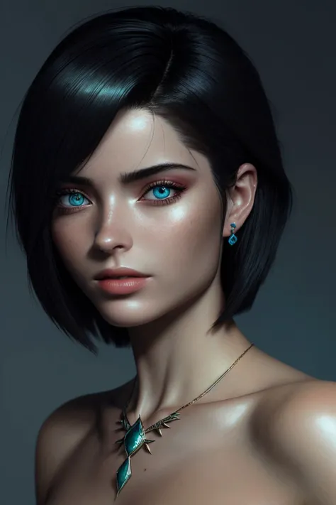 professional 3d model, octane render, highly detailed, volumetric, dramatic lighting, photo of <lora:sd15_ReneeMurden_v1:.9> ReneeMurden, focus on eyes, close up on face, wearing jewelry, light cyan hair styled Straight Sleek Bob, desaturated grunge filter