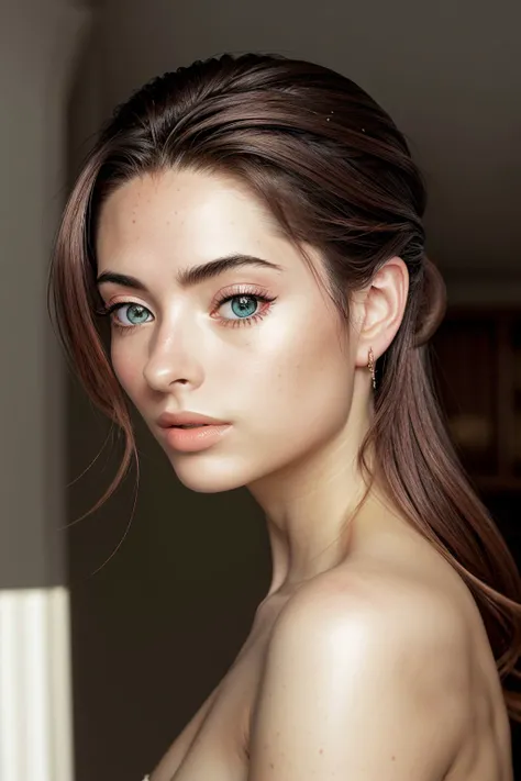 breathtaking, award-winning, professional, highly detailed, (from below, closeup on face:1.2) photo of <lora:sd15_ReneeMurden_v1:.9> ReneeMurden, from behind,4:: she is wearing longpao, her hair is styled as rose gold hair, BREAK she is (in the living room:1.1), direct flash photography, technicolor,8mm fisheye lens ,Fujicolor Pro ,