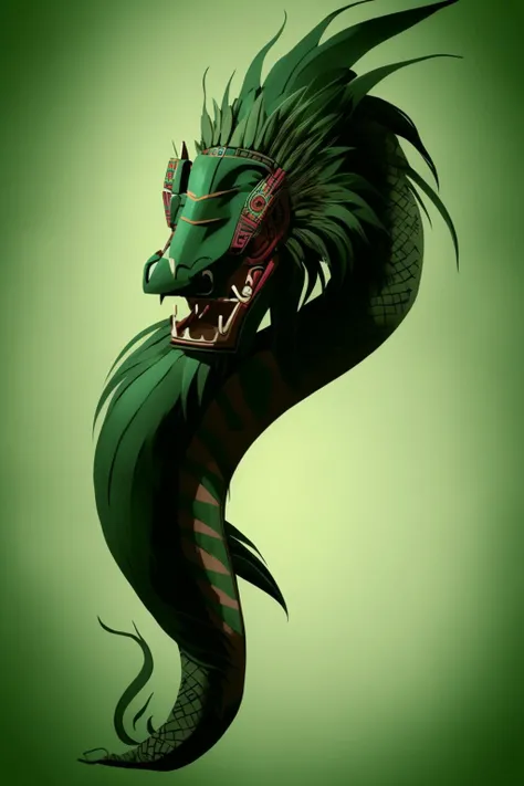 a dragon head with a long tail and a green tail