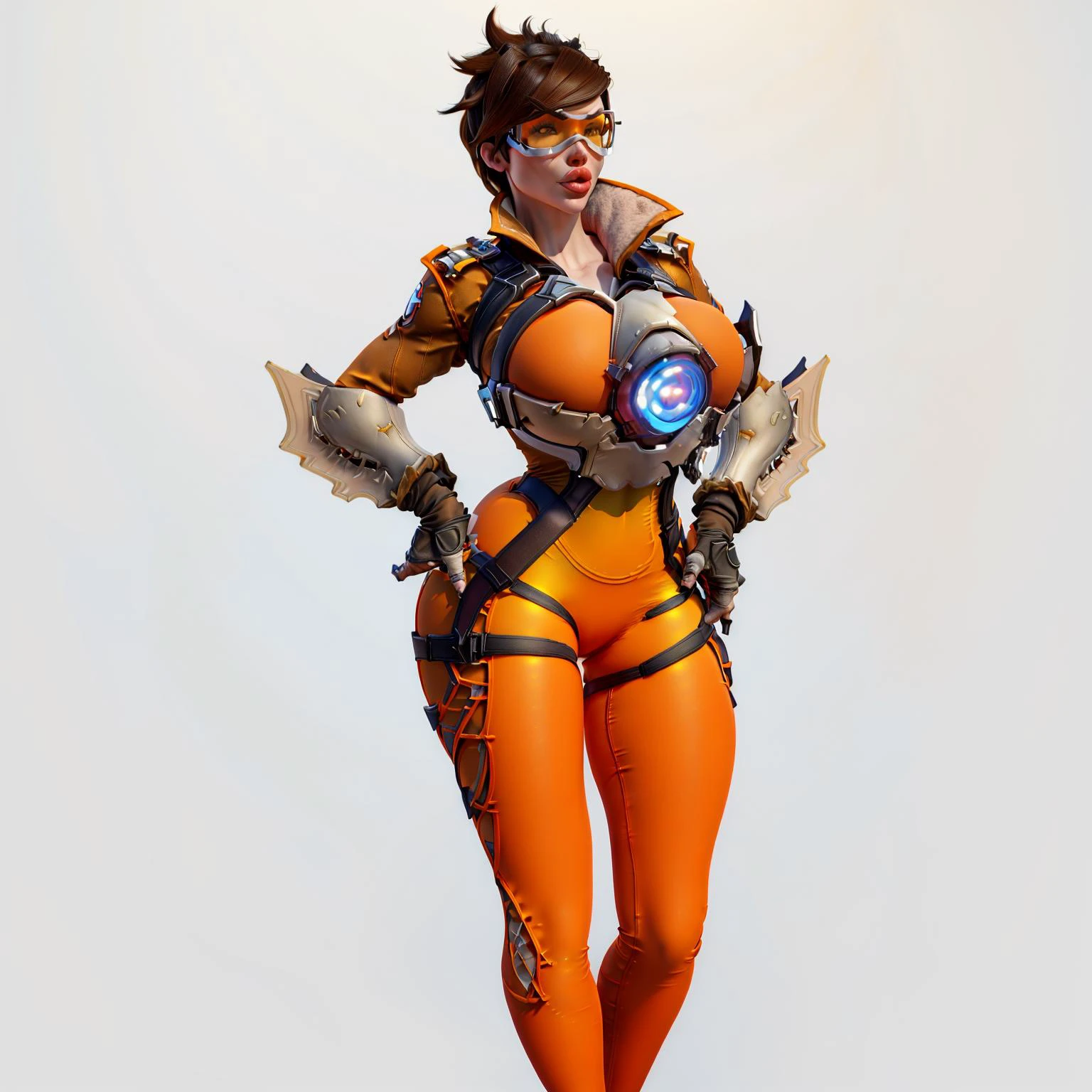 ((best quality)), ((masterpiece)), (detailed),nsfw, sharp,photorealistic, ultra high res, intricate, hyperdetailed, (skindentation), <lora:tracerLast-000020:0.8>
cute, feminine, detailed body , (detailed face:1.1), (outlined iris), (perfect eyes),<lora:add_detail:0.3> , full body,
4k, beautiful, <lora:eyeLora_eyesV10:0.4>:1.3 , standing,
1girl, (tracer, orange goggles, bomber jacket, chest harness, vambraces, orange bodysuit, orange leggings, shoes), narrow waist,
<lora:bimbostyleFourU:0.65>
(huge lips:1.3) (silicon lips:1.3), (thick lips:1.3),
(massive breasts:1.2) and (gigantic breasts:1.2) and (huge breasts:1.2), ()
art by donato giancola and wlop and Akihiko Yoshida