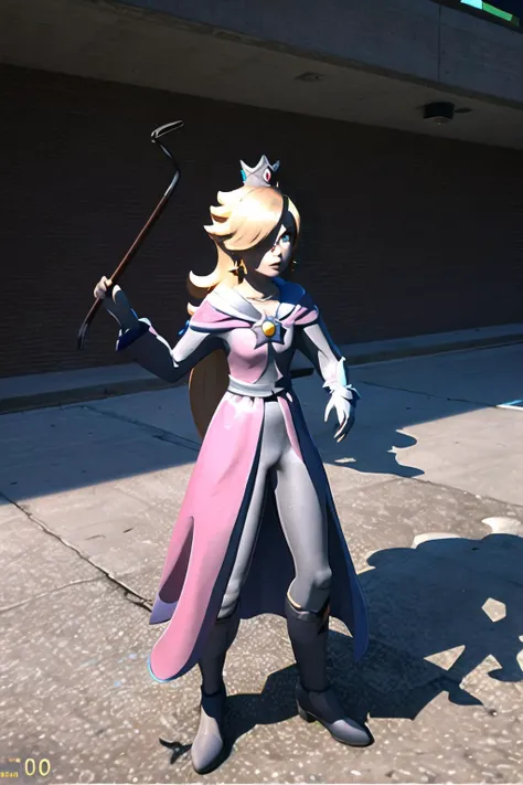 Highly detailed, High Quality, Masterpiece, beautiful, gmodcrowbar, holding crowbar, <lora:Pos_CrowbarPose:1>, Rosalina, Rosalina_OG, <lora:Char_MarioSeries_Rosalina:0.8>, blue eyes