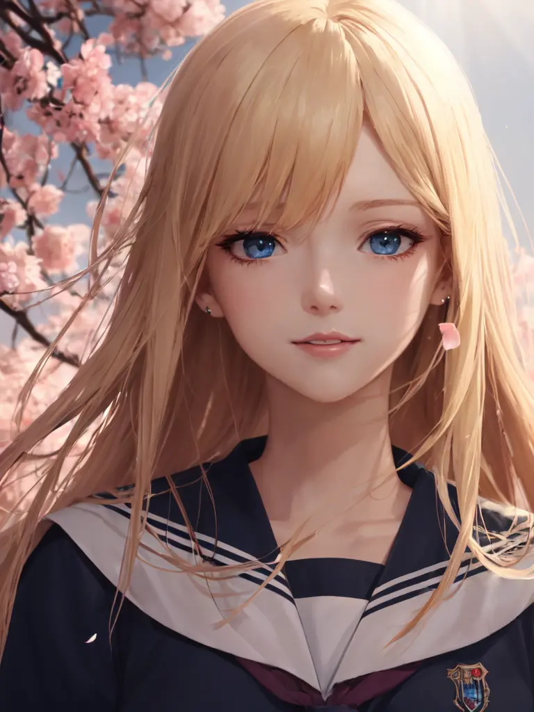 Peachland, fantastic, cherry blossoms, park, petals, wind portrait, rays light sparkles lens flare deep shadows golden hour,
petite 1girl school_Uniform blond hair blue eyes, best quality, high detailed, Faint lips,UC:realistic, cute anime face, cinematic lighting