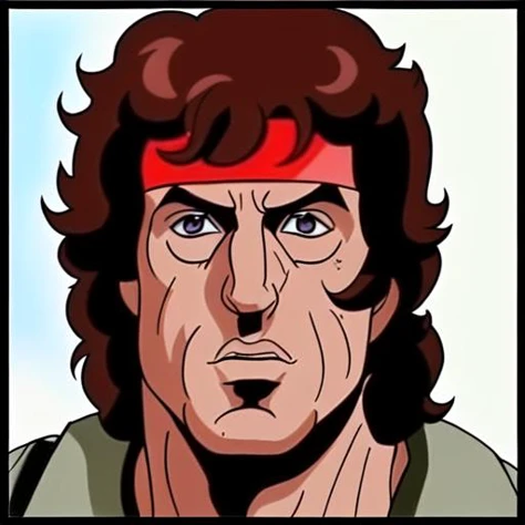 john rambo,looking at viewer,closely face,anime style