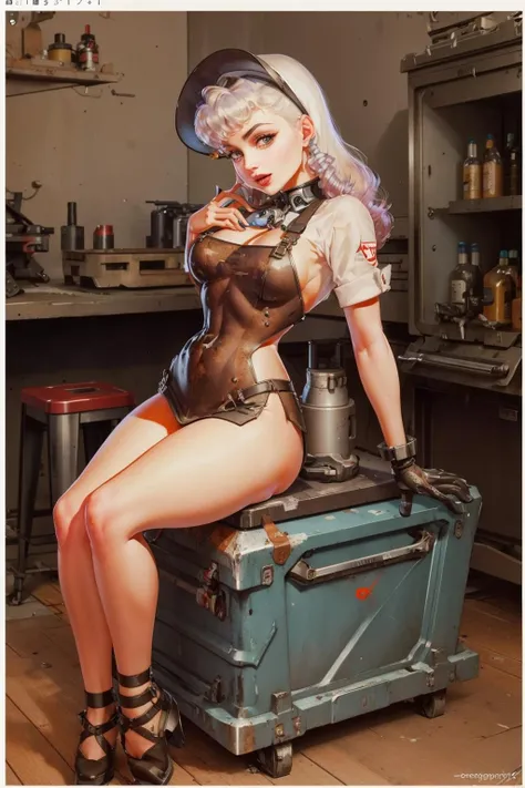 <lora:G3orgePetty:1.1>,G3orgePetty,1girl,beautiful woman,posing,masterpiece,sitting on a toolbox,