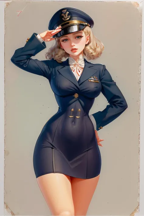 <lora:G3orgePetty:1.1>,G3orgePetty,1girl,beautiful woman,saluting,wearing a sailor uniform,masterpiece, bending to the side