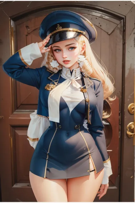 <lora:G3orgePetty:1.1>,G3orgePetty,1girl,beautiful woman,saluting,wearing a sailor uniform,masterpiece, bending to the side