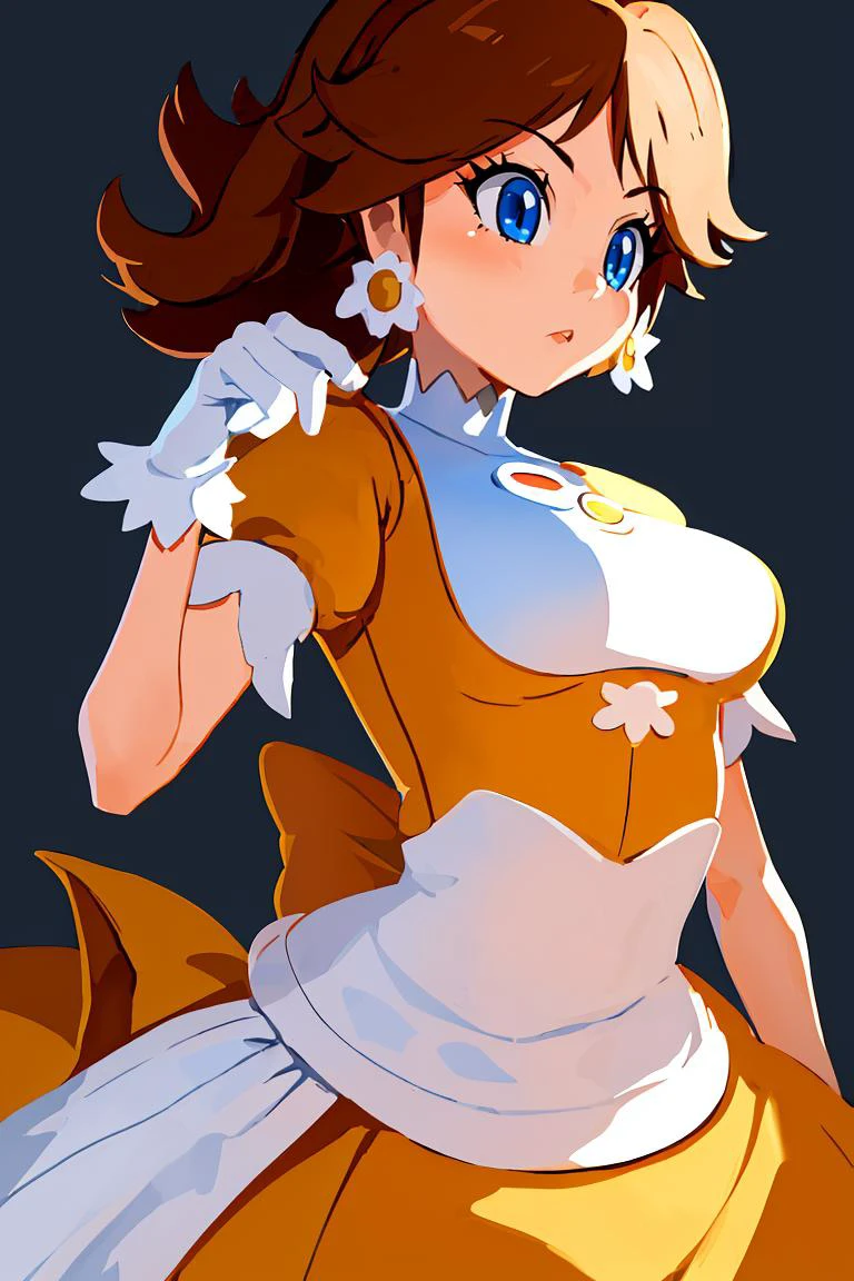 (masterpiece, best quality), 1girl, <lora:princessdaisy-lora-nochekaiser:1> princess daisy, blue eyes, long hair, orange hair, crown, daisy, dress, flower, gem, gloves, orange dress, puffy short sleeves, puffy sleeves, short sleeves, white gloves,