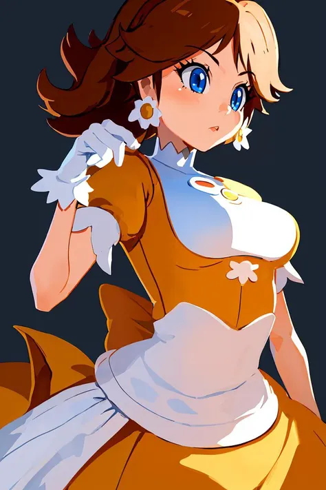 (masterpiece, best quality), 1girl,   <lora:princessdaisy-lora-nochekaiser:1> princess daisy, blue eyes, long hair, orange hair, crown, daisy, dress, flower, gem, gloves, orange dress, puffy short sleeves, puffy sleeves, short sleeves, white gloves,