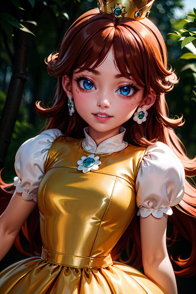 (masterpiece), <lora:Beautiful_CAT_v3:0.8>, best quality, high resolution, highly detailed, perfect lighting, 1girl, <lora:princessdaisy-lora-nochekaiser:1> princess daisy, blue eyes, long hair, orange hair, crown, daisy, dress, flower, gem, gloves, orange dress, puffy short sleeves, puffy sleeves, short sleeves, white gloves, smile,