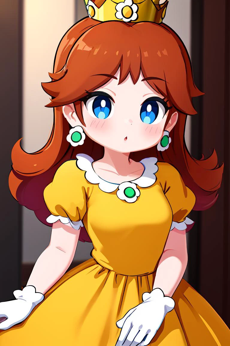 (masterpiece, best quality), 1girl, <lora:princessdaisy-lora-nochekaiser:1> princess daisy, blue eyes, long hair, orange hair, crown, daisy, dress, flower, gem, gloves, orange dress, puffy short sleeves, puffy sleeves, short sleeves, white gloves,