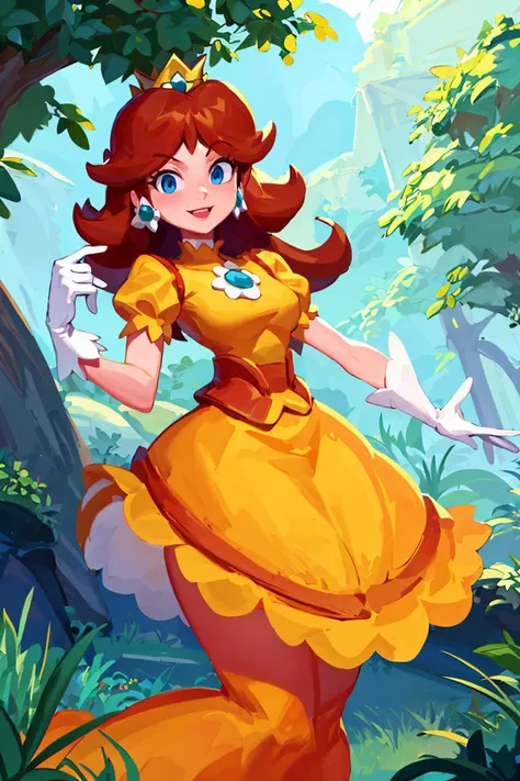 <lora:Iota_v3:0.8>, (masterpiece, best quality), 1girl,   <lora:princessdaisy-lora-nochekaiser:1> princess daisy, blue eyes, long hair, orange hair, crown, daisy, dress, flower, gem, gloves, orange dress, puffy short sleeves, puffy sleeves, short sleeves, white gloves,smiling,