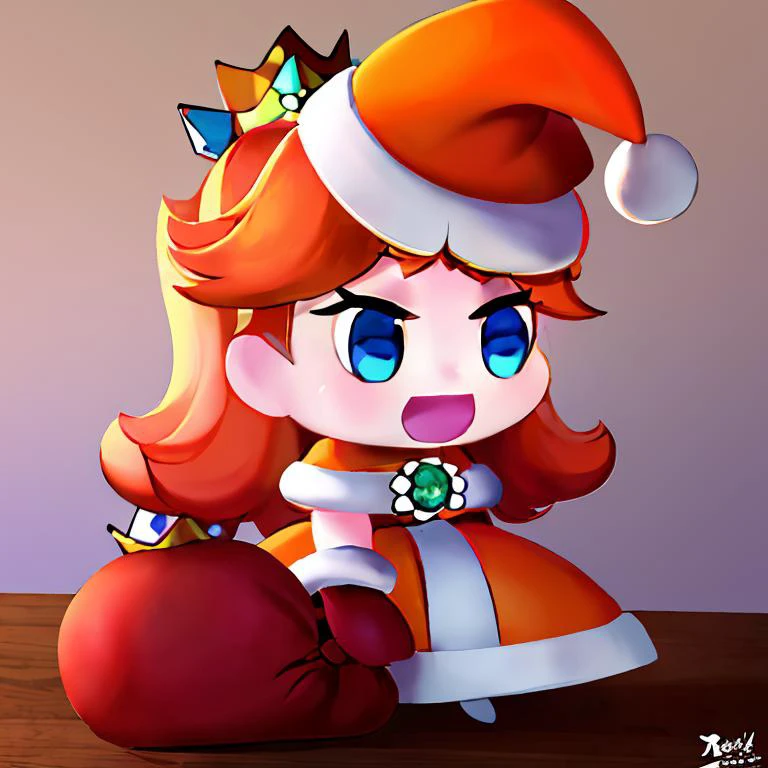 <lora:Padoru_Meme:1>, Padoru_Meme, open mouth, (masterpiece, best quality), 1girl, <lora:princessdaisy-lora-nochekaiser:1> princess daisy, blue eyes, long hair, orange hair, crown, daisy, dress, flower, gem, gloves, orange dress, puffy short sleeves, puffy sleeves, short sleeves, white gloves,smiling,
